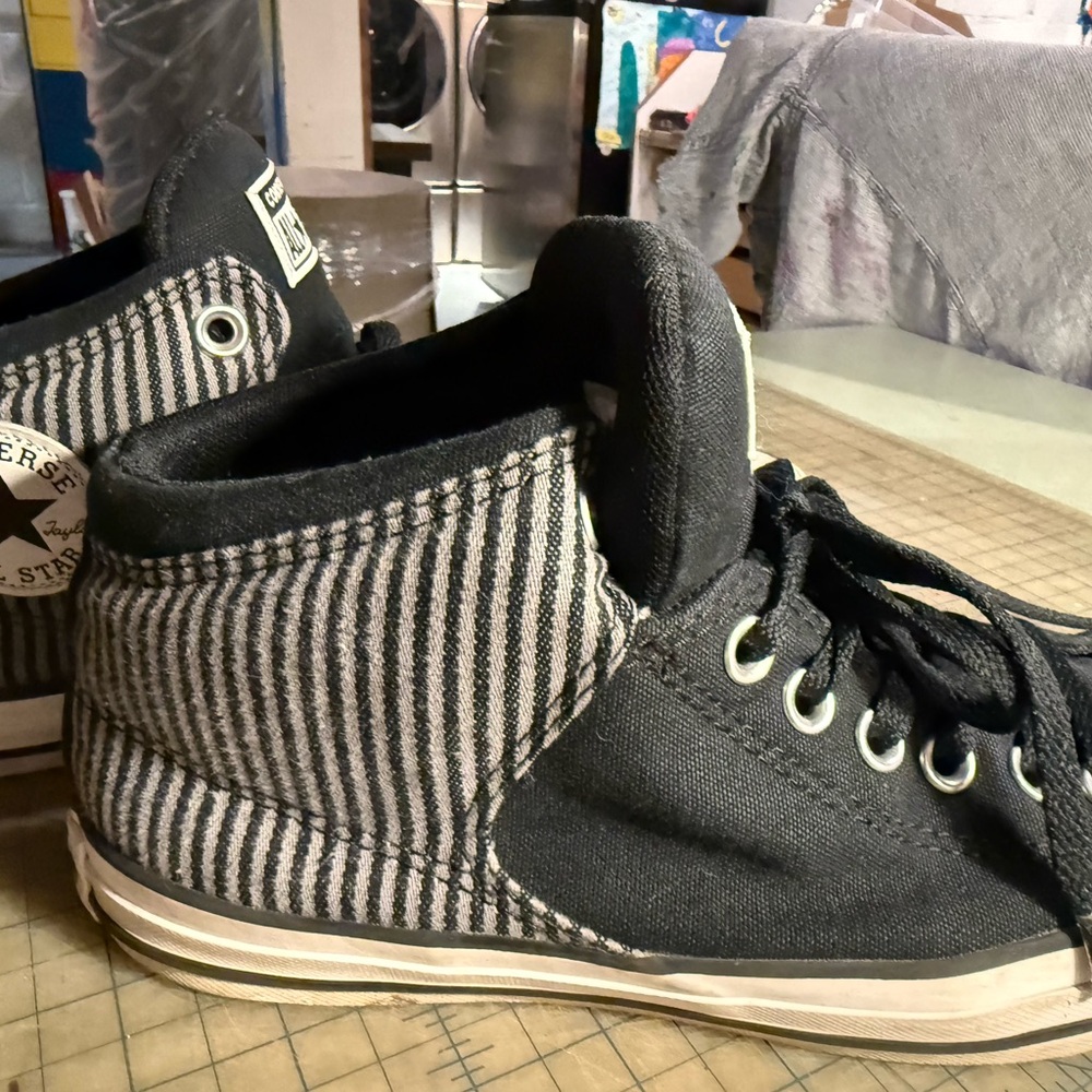 Black and White Striped Converse High-Top Sneakers